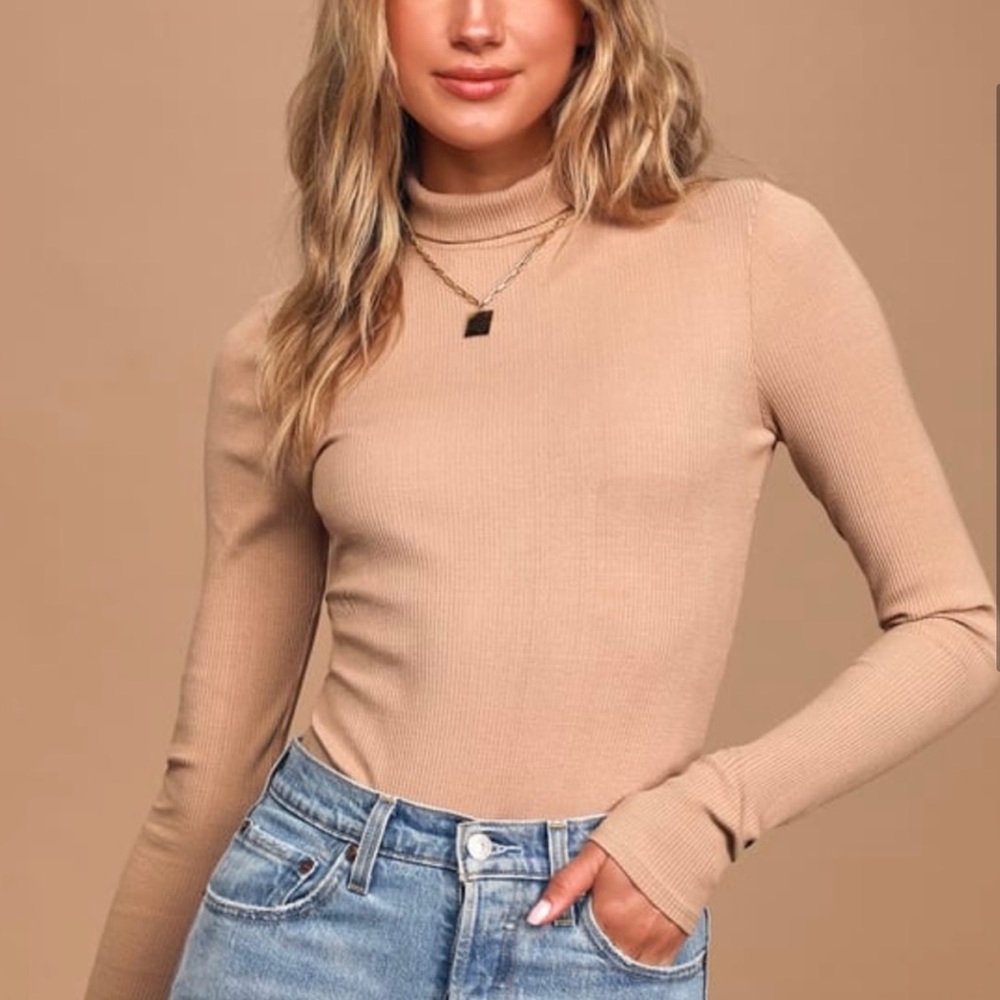 Women's Lulu's Wilde Ribbed Beige Long Sleeve Mock
Neck Bodysuit